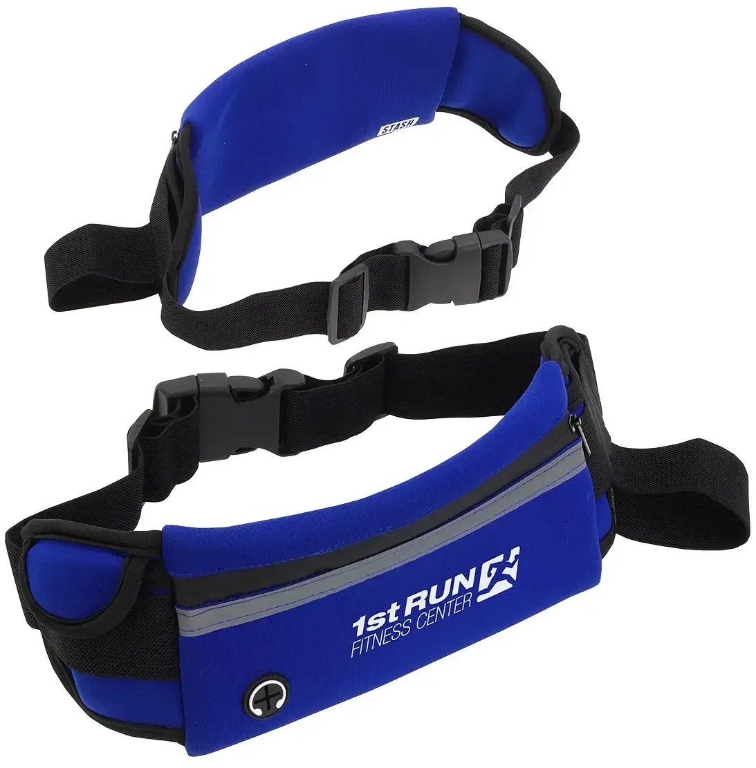 Branded reflective running belt worn at the waist, promotional fitness giveaway