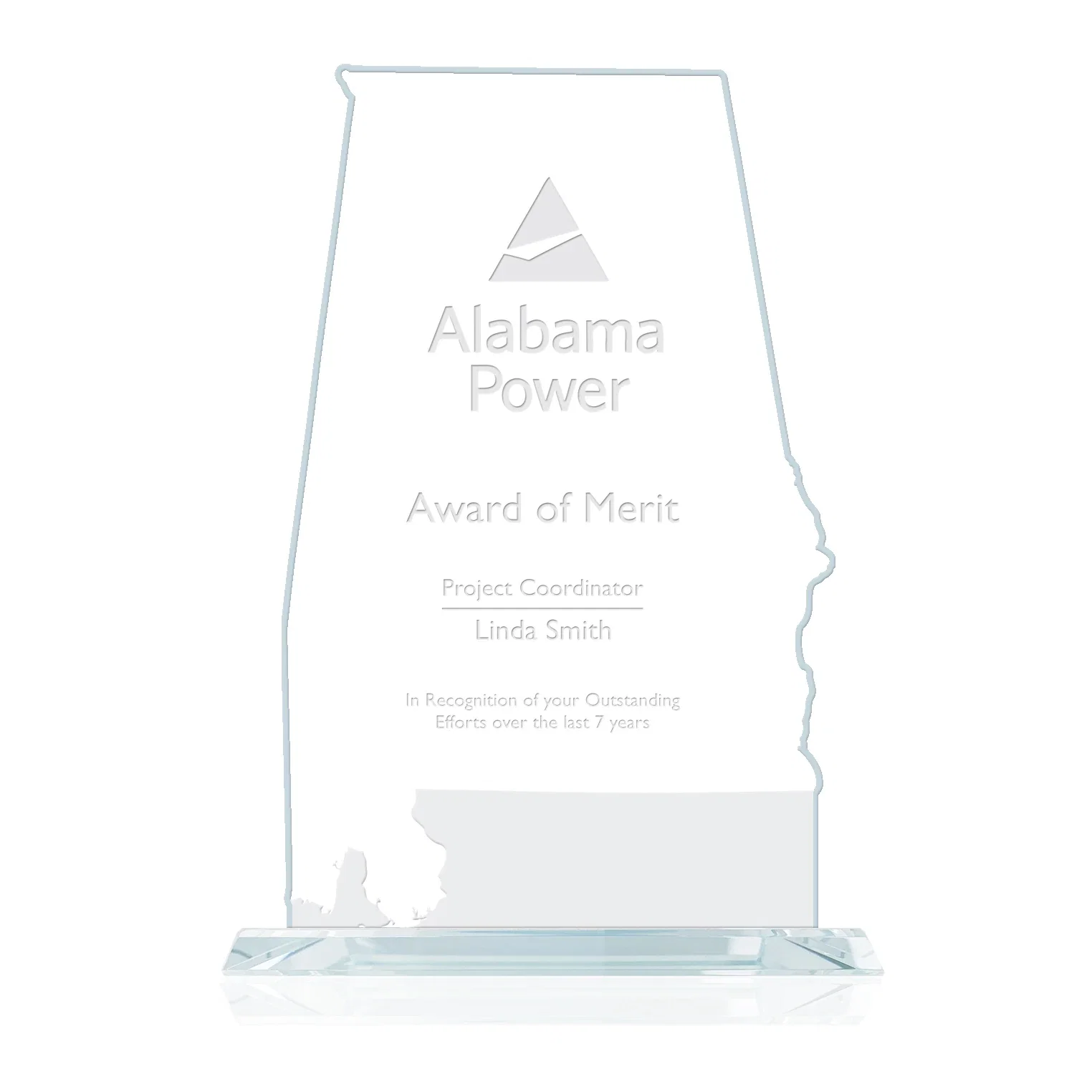 Custom Aquashaped Jade Glass Alabama Map Award for employee recognition