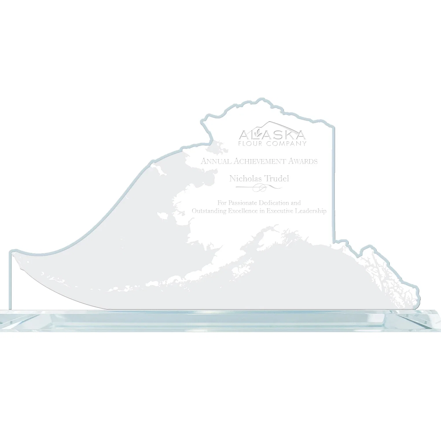 Custom Jade Glass Alaska Map Award for employee recognition