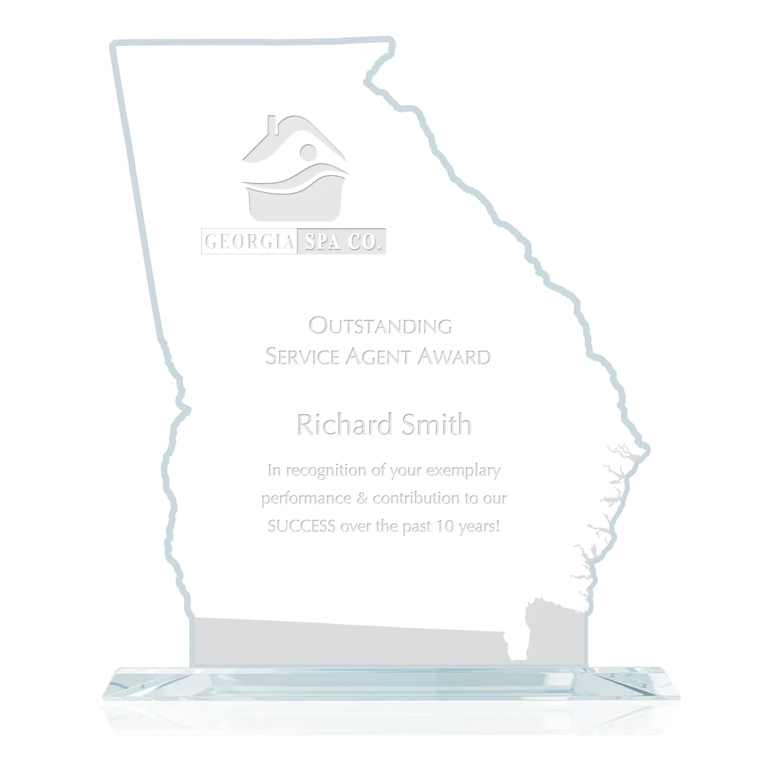 Custom Jade Glass Georgia Map Award for employee recognition