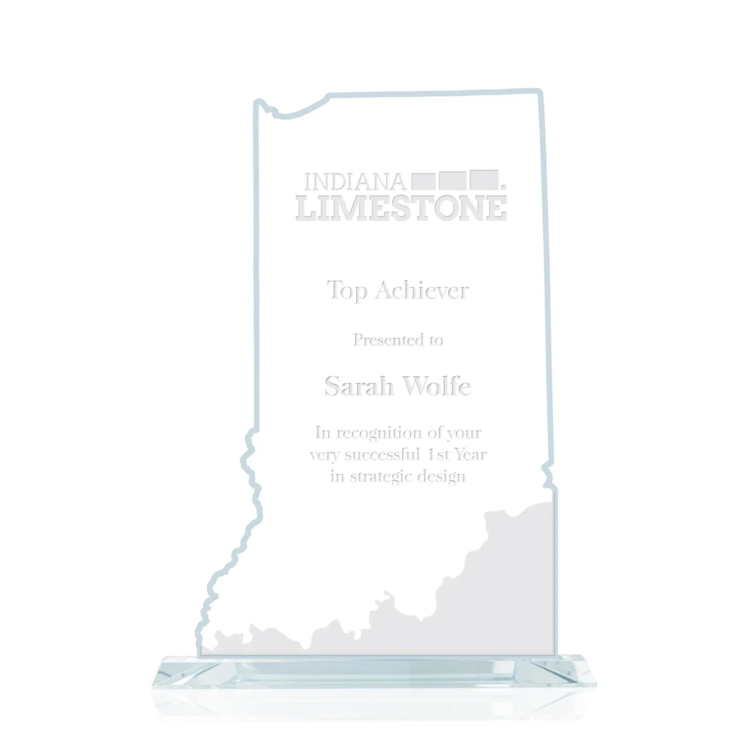 Custom Jade Glass Indiana State Map Award for employee recognition