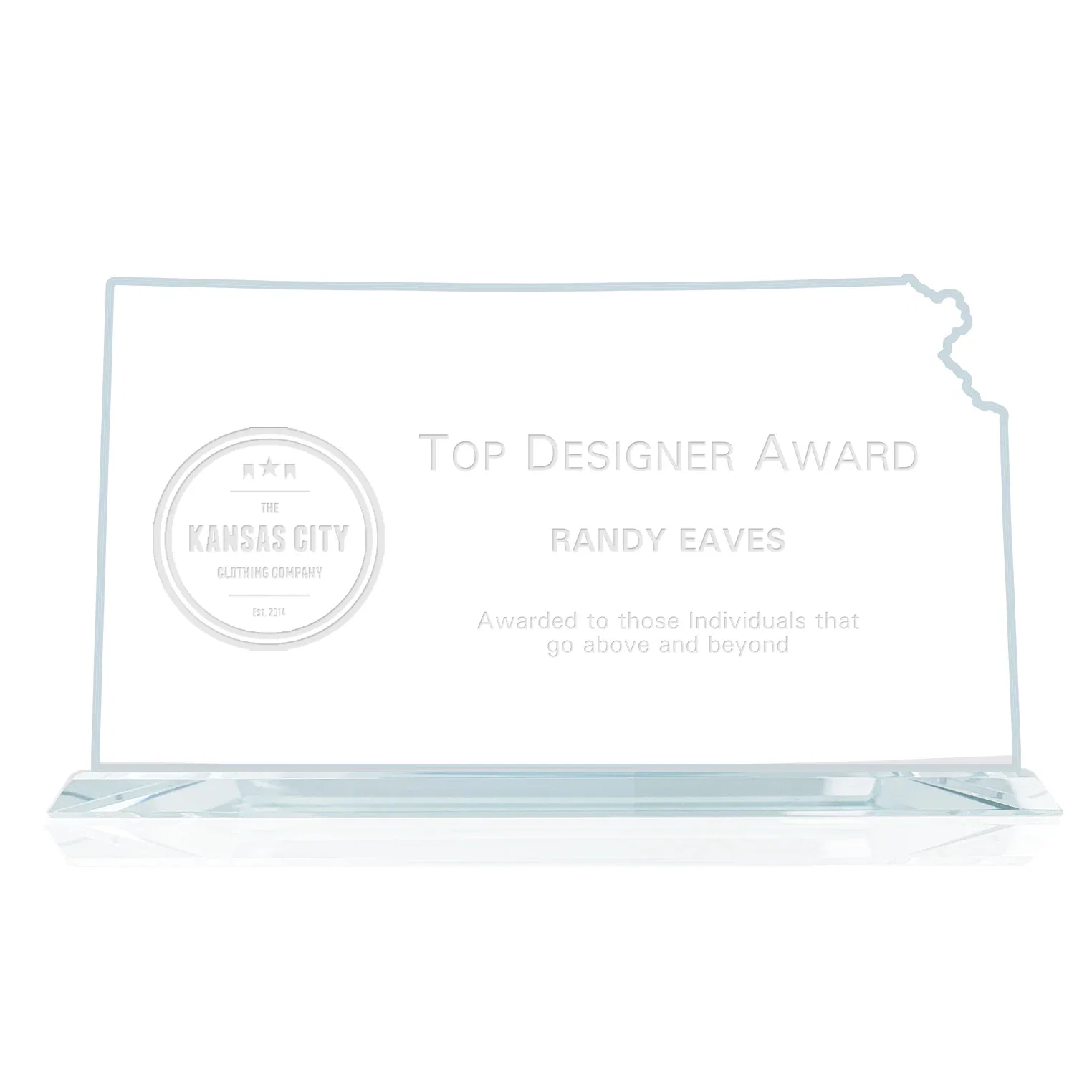 Custom Jade Glass Kansas State Map Award for employee recognition