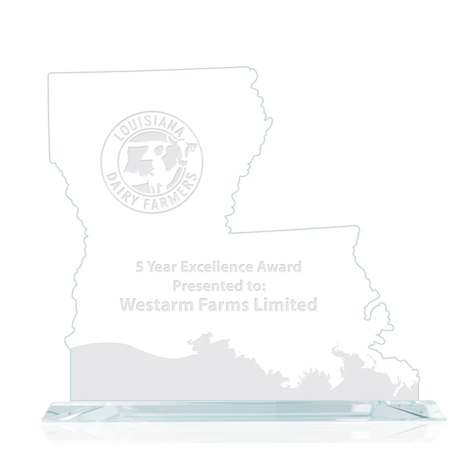 Custom Jade Glass Louisiana State Map Award for employee recognition