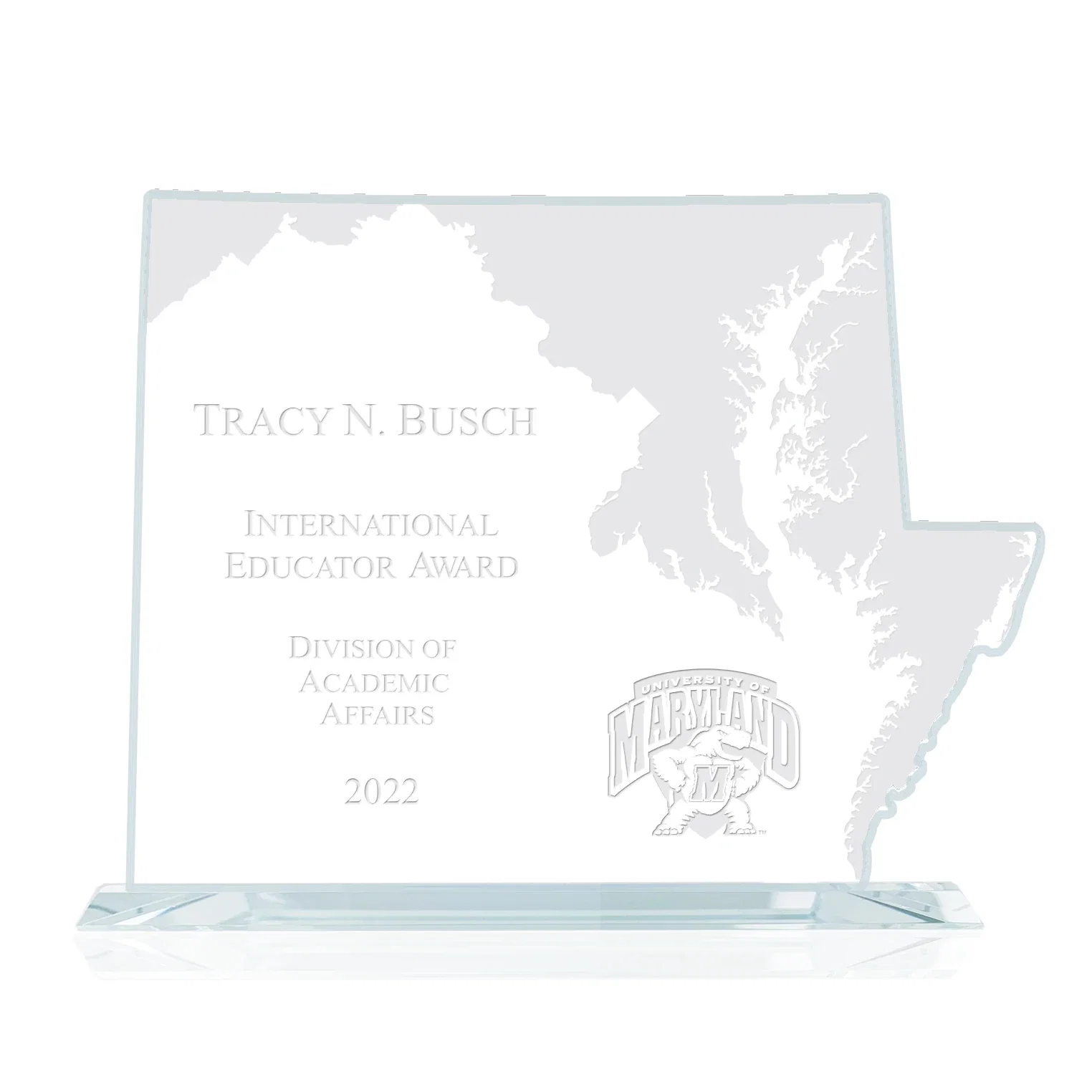 Custom Jade Glass Maryland State Map Award for employee recognition