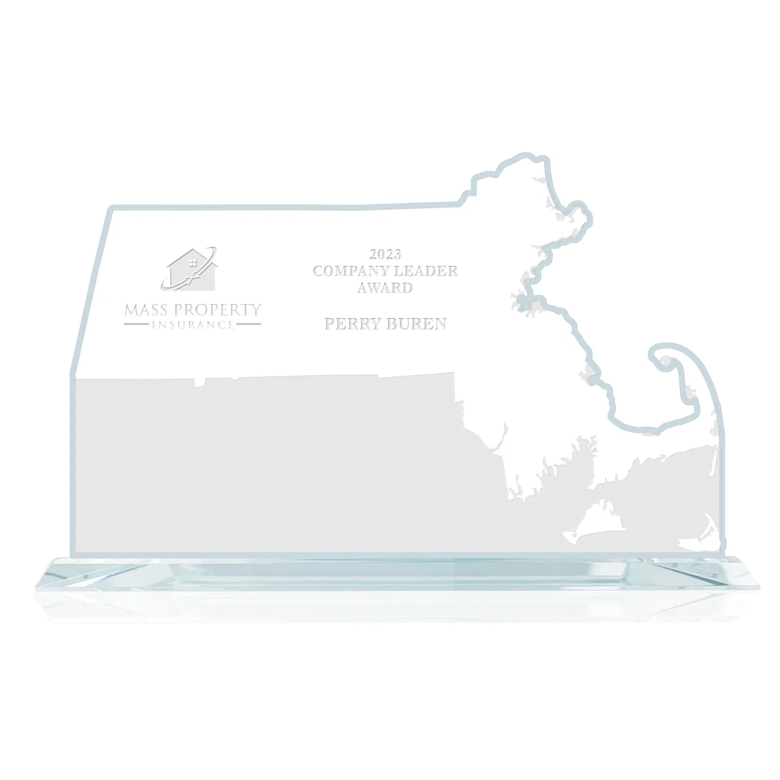 Custom Jade Glass Massachusetts State Map Award for employee recognition