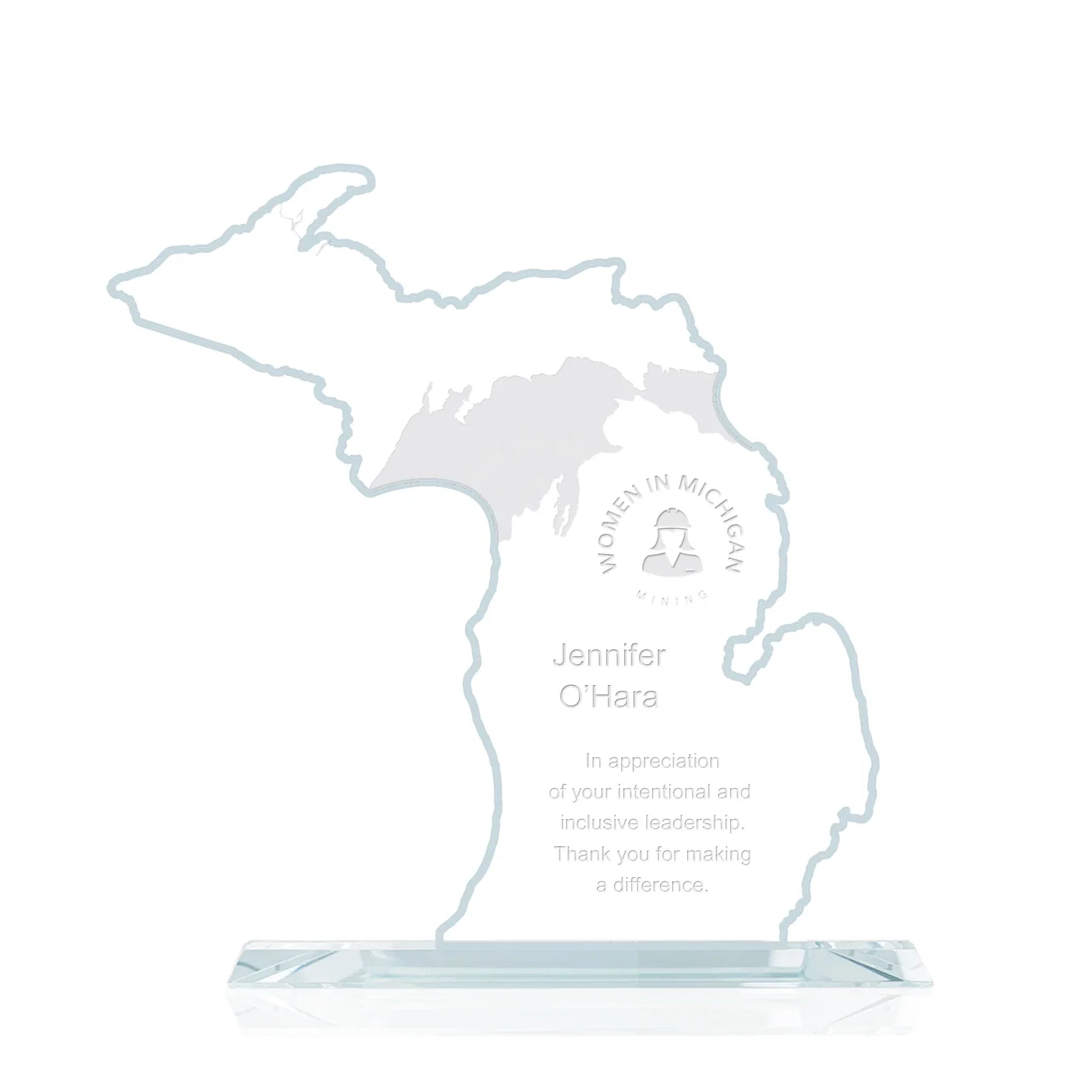 Custom Jade Glass Michigan State Map Award for employee recognition