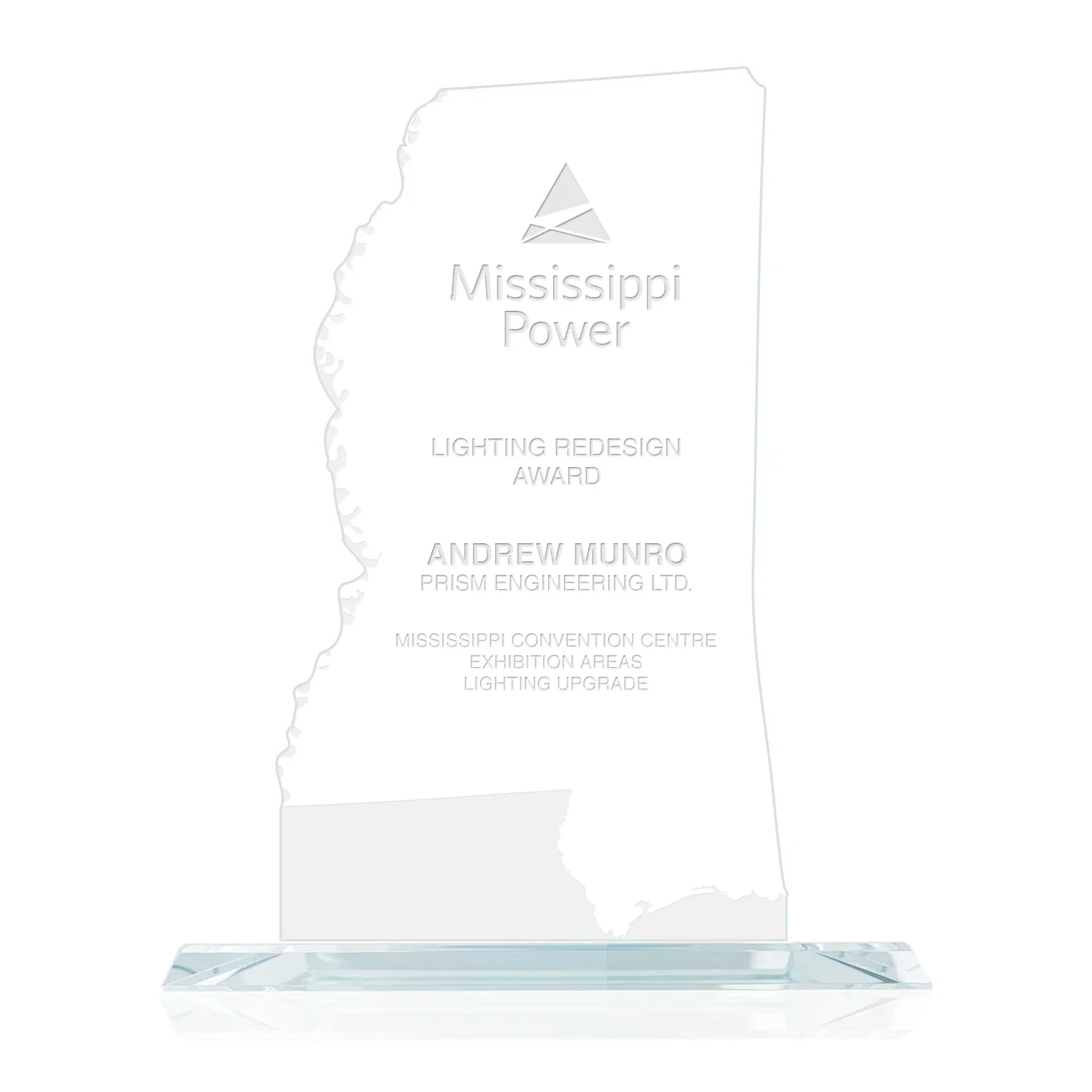 Custom Jade Glass Mississippi State Map Award for employee recognition
