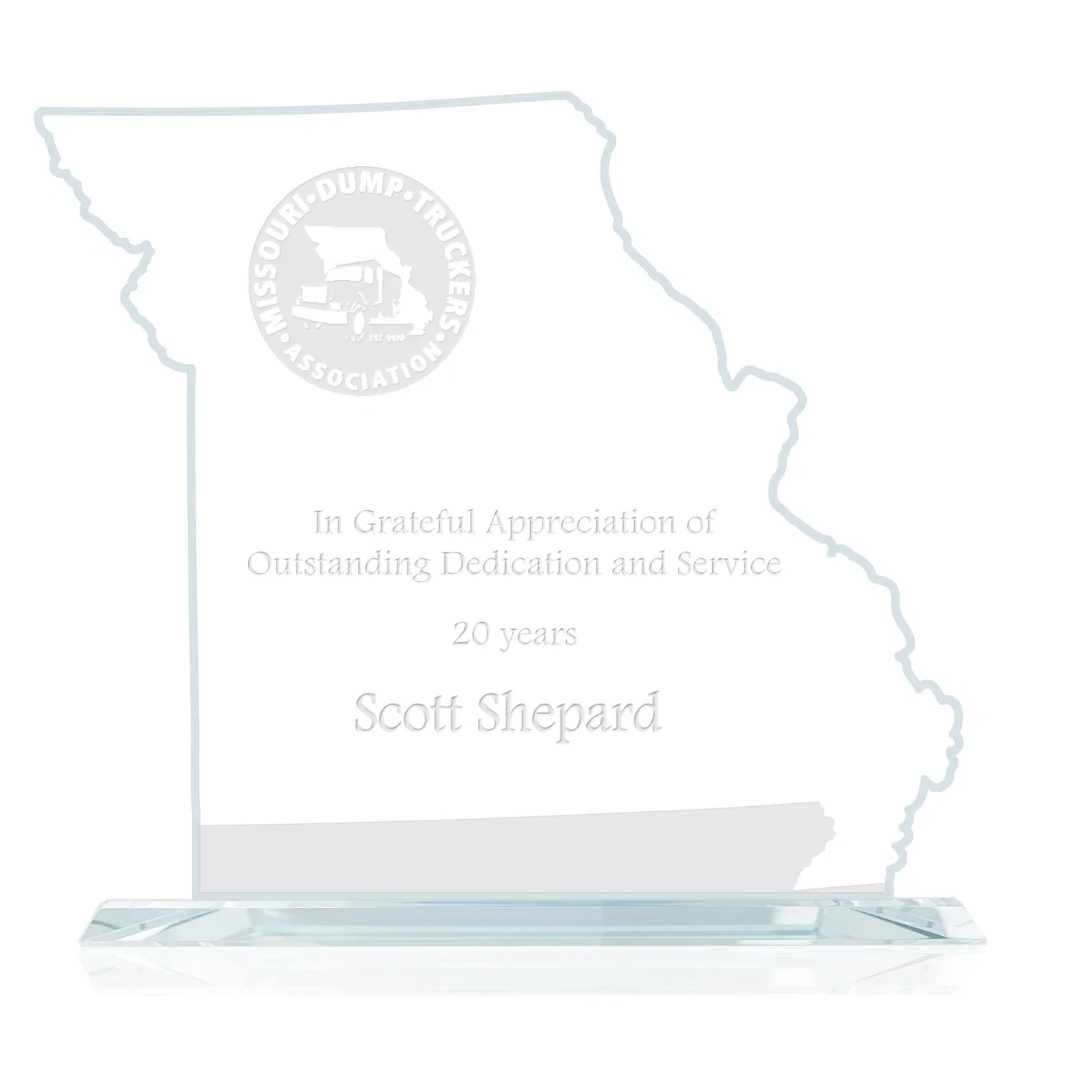 Custom Jade Glass Missouri State Map Award for employee recognition