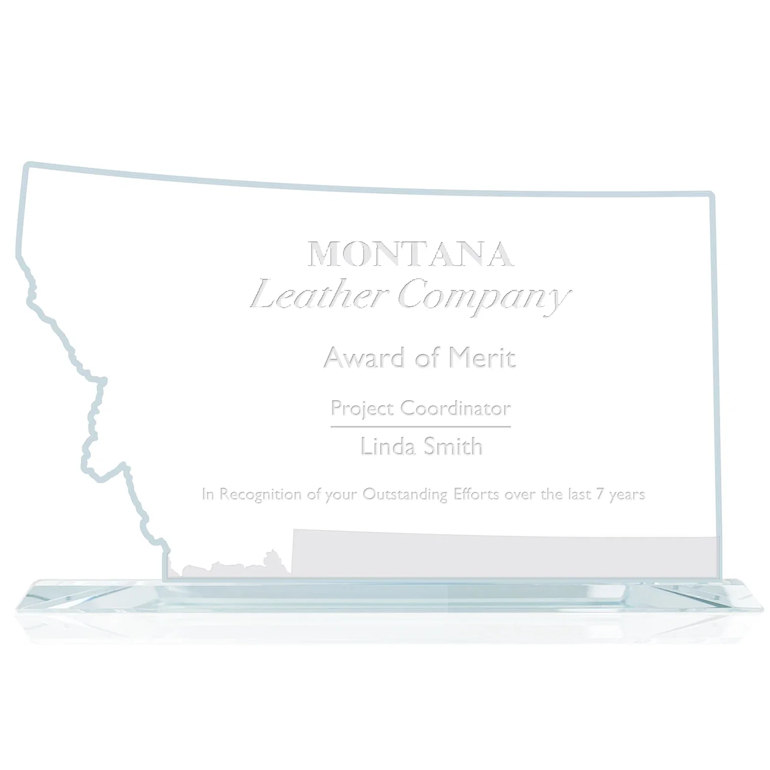 Custom Jade Glass Montana State Map Award for employee recognition