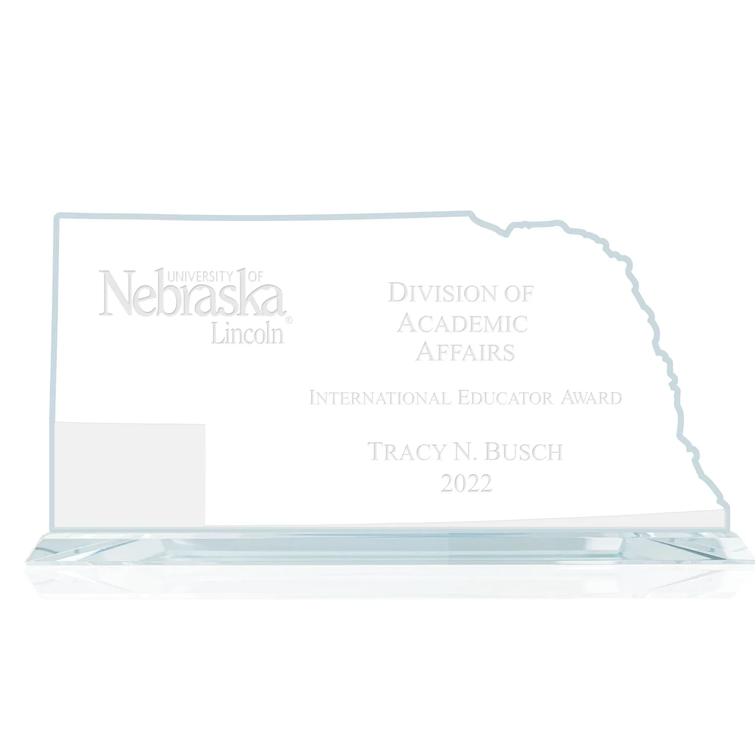 Custom Jade Glass Nebraska State Map Award for employee recognition