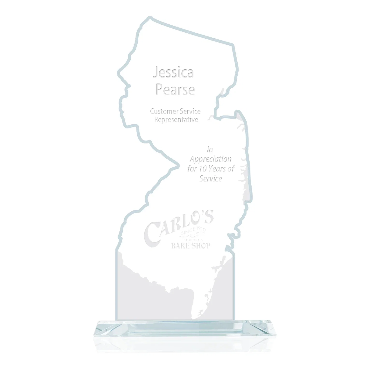Custom Jade Glass New Jersey State Map Award for employee recognition