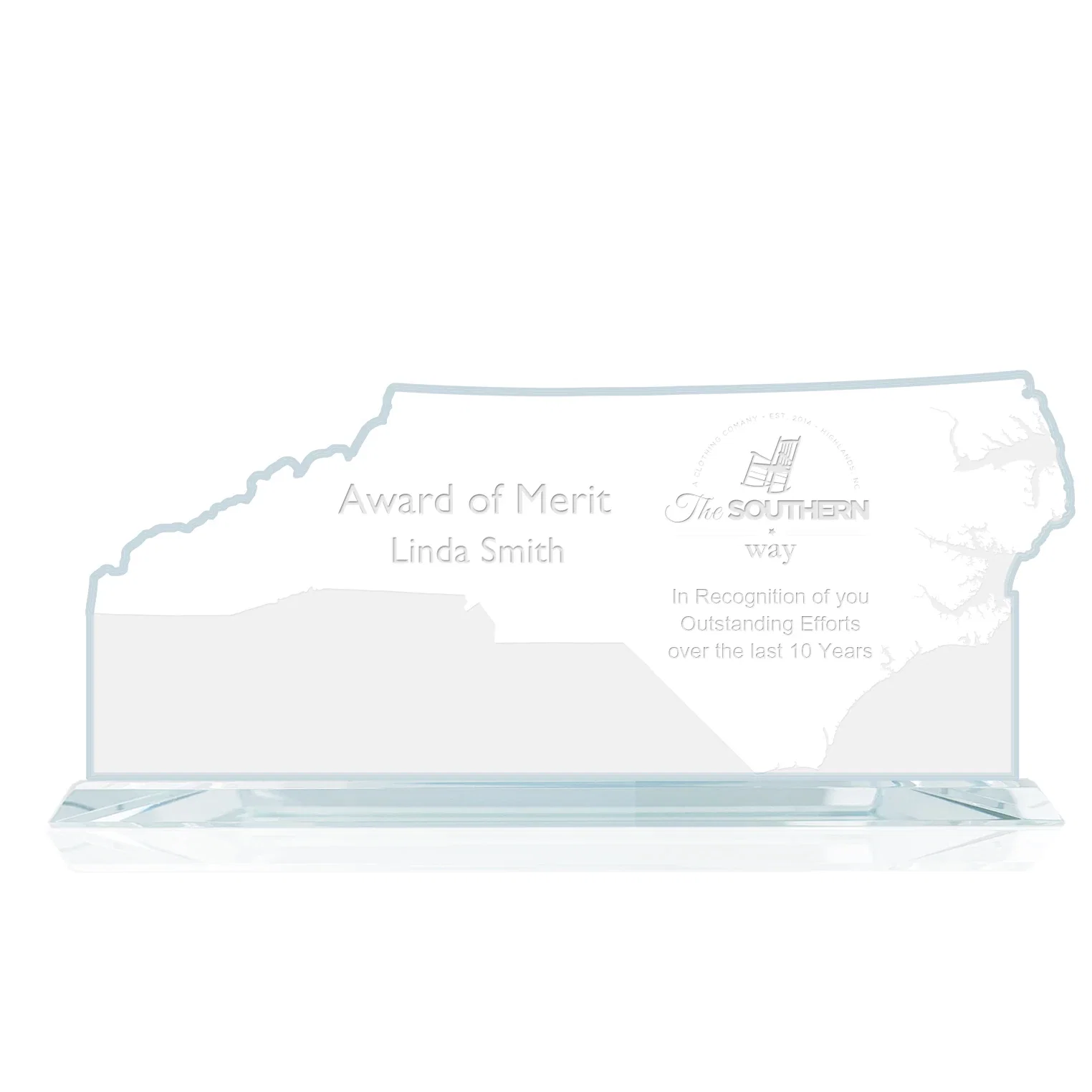 Custom Jade Glass North Carolina State Map Award for employee recognition