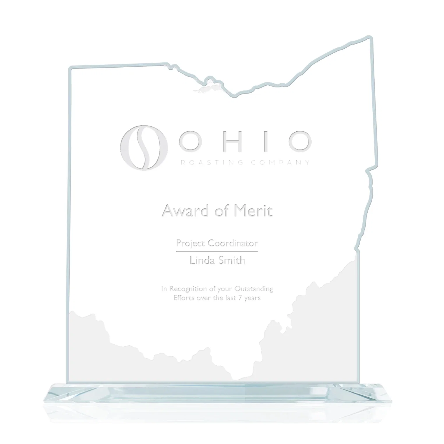 Custom Jade Glass Ohio State Map Award for employee recognition
