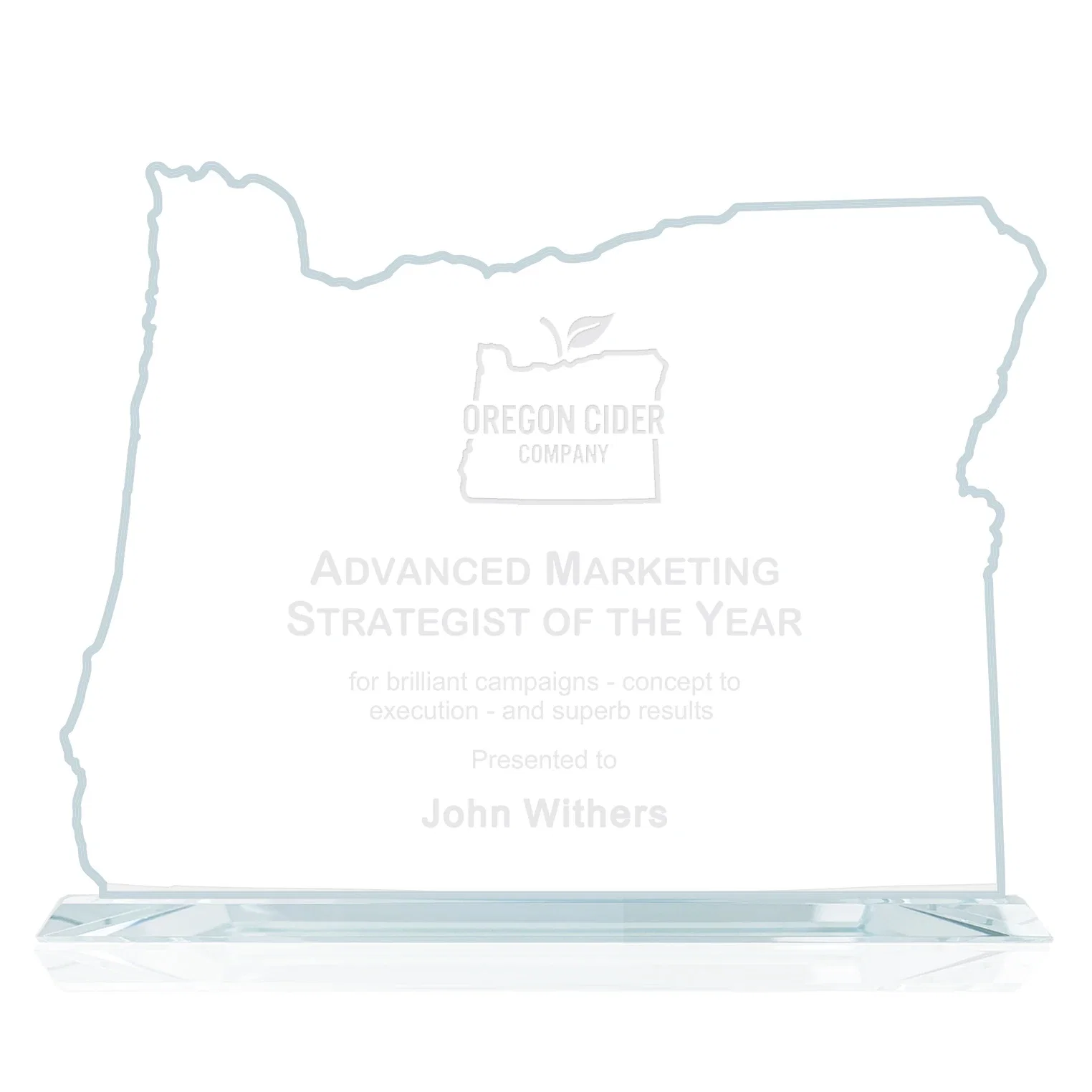 Custom Jade Glass Oregon State Map Award for employee recognition