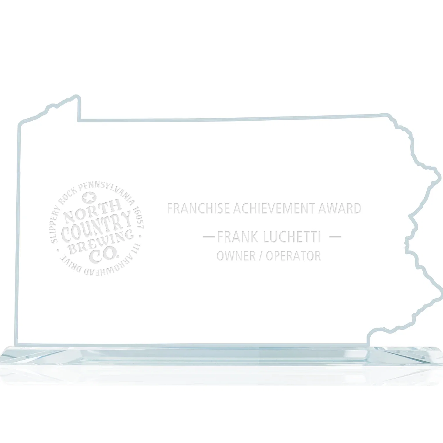 Custom Jade Glass Pennsylvania State Map Award for employee recognition