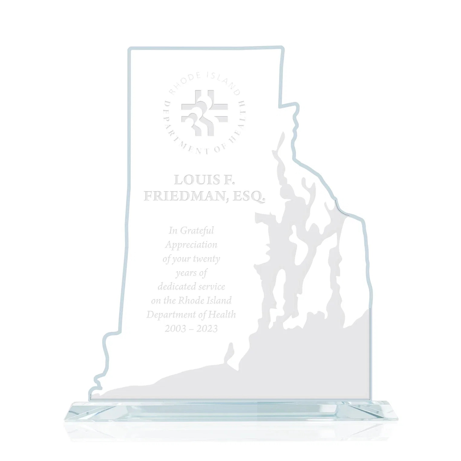 Custom Jade Glass Rhode Island State Map Award for employee recognition