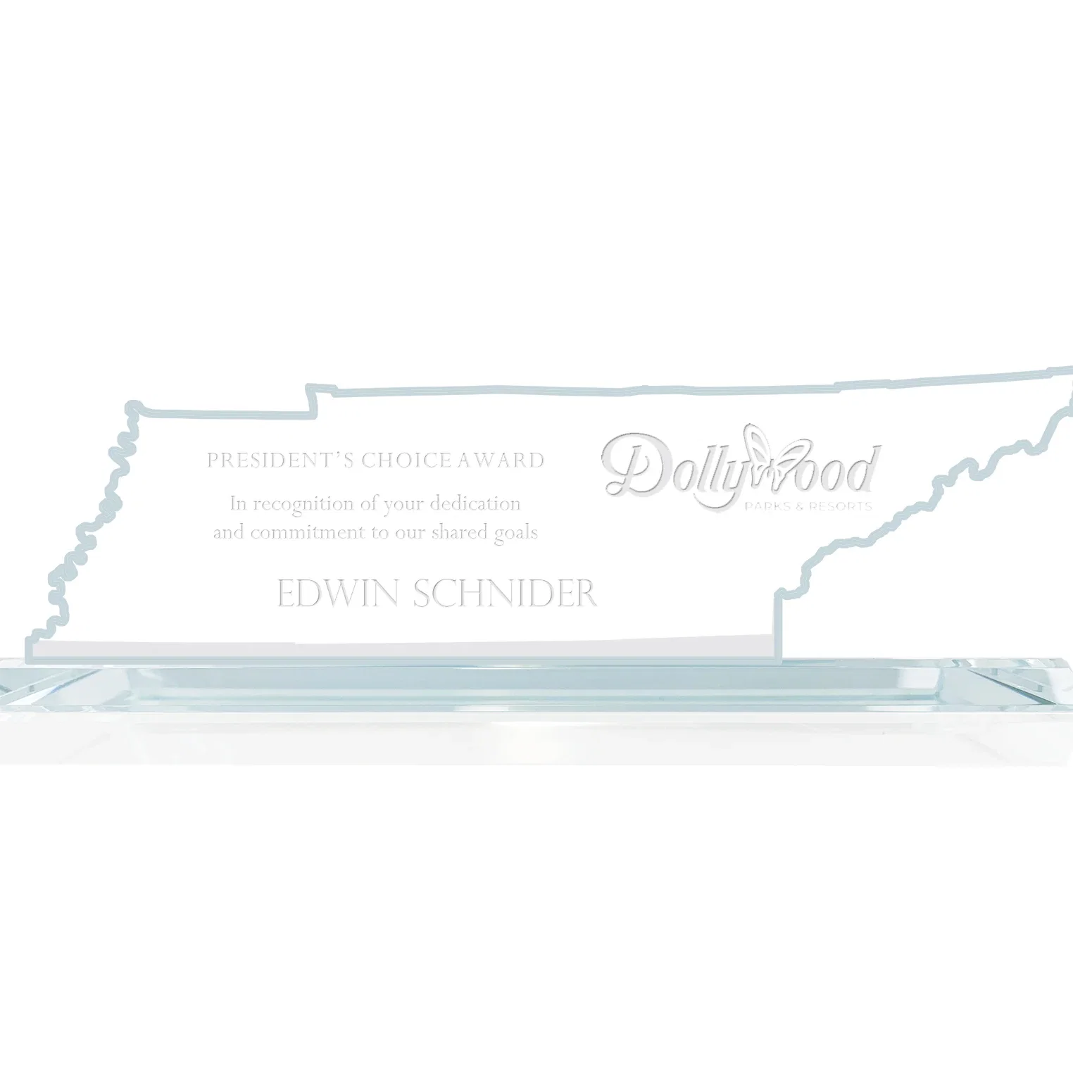 Custom Jade Glass Tennessee State Map Award for employee recognition
