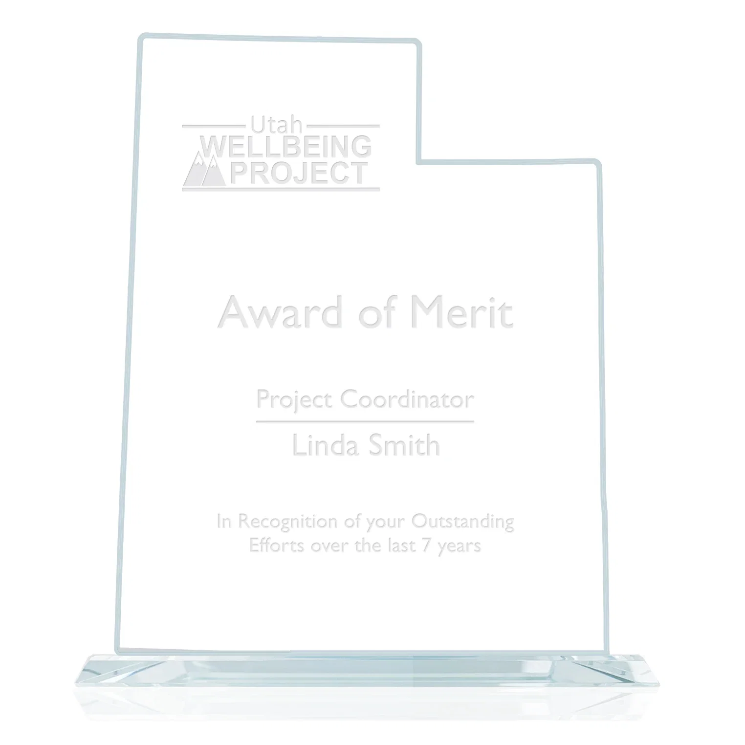Custom Jade Glass Utah State Map Award for employee recognition