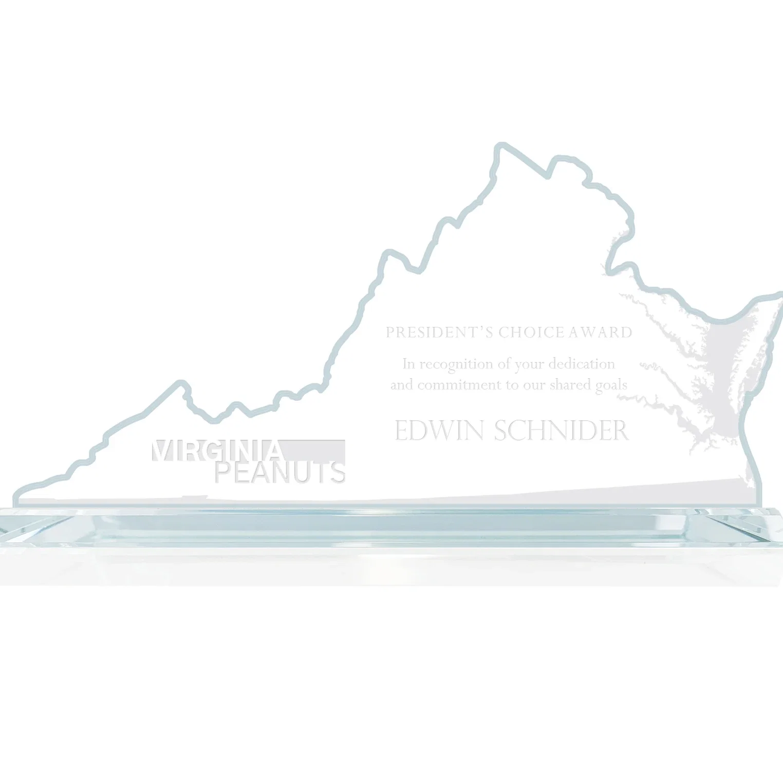 Custom Jade Glass Virginia State Map Award for employee recognition