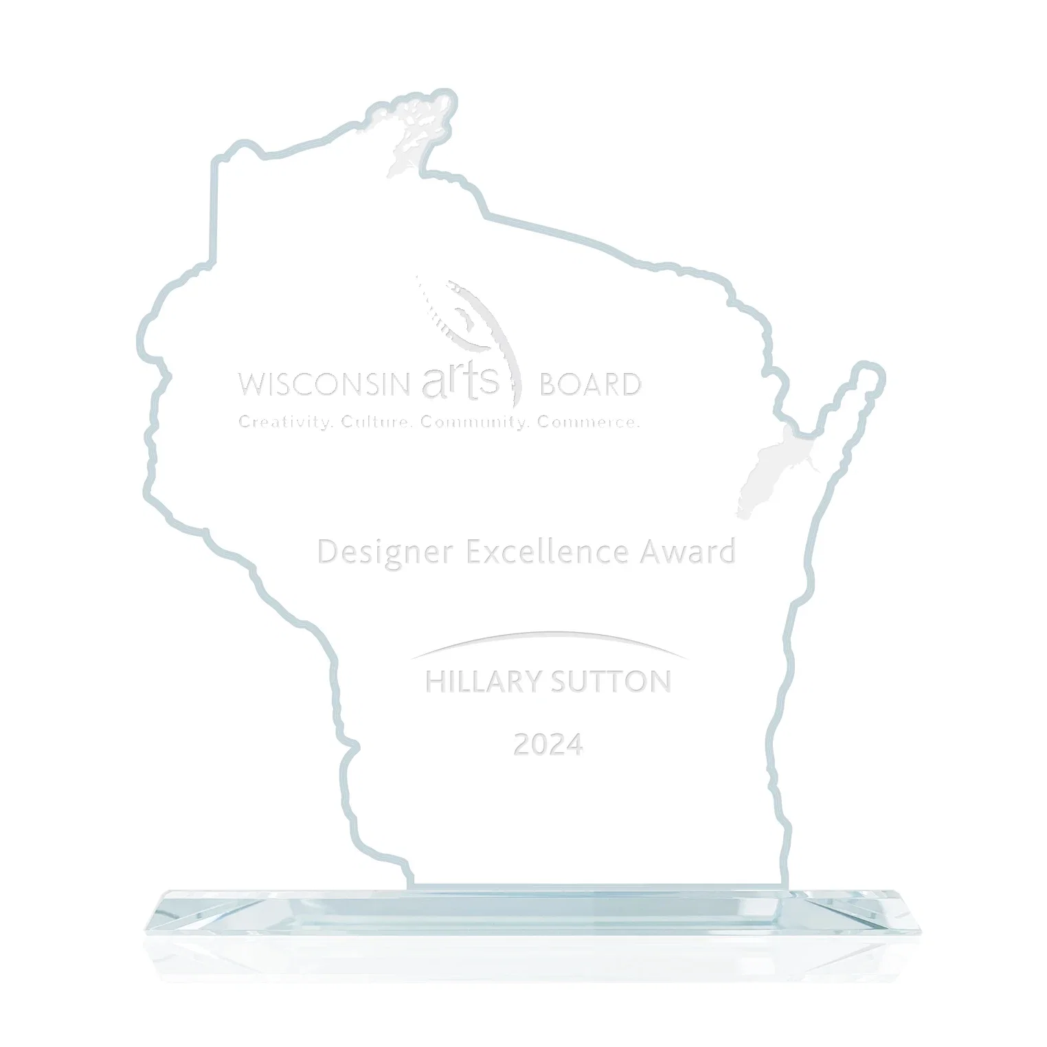 Custom Jade Glass Wisconsin State Map Award for employee recognition