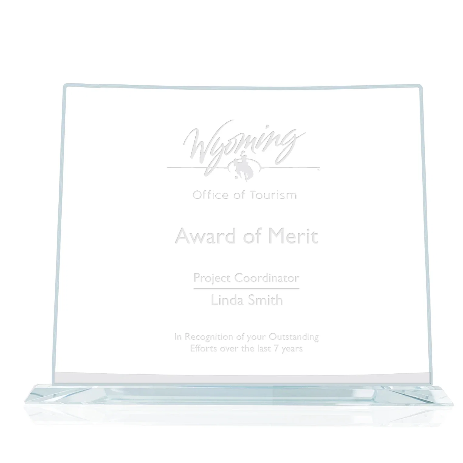 Custom Jade Glass Wyoming State Map Award for employee recognition