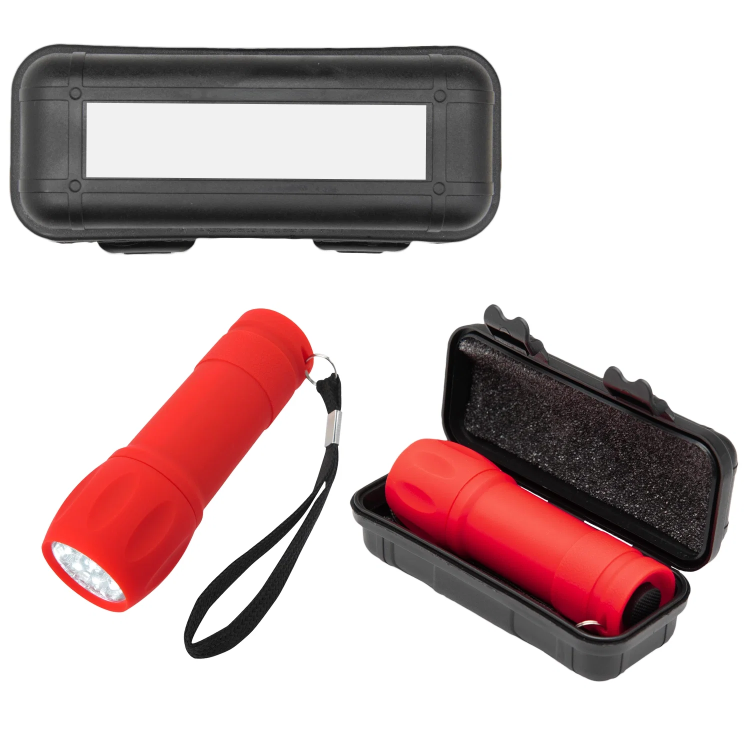 Protective shell opened to reveal the flashlight stored inside