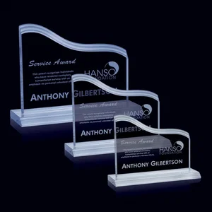 Jade Glass Award With Stepped Frosting on Award and Base