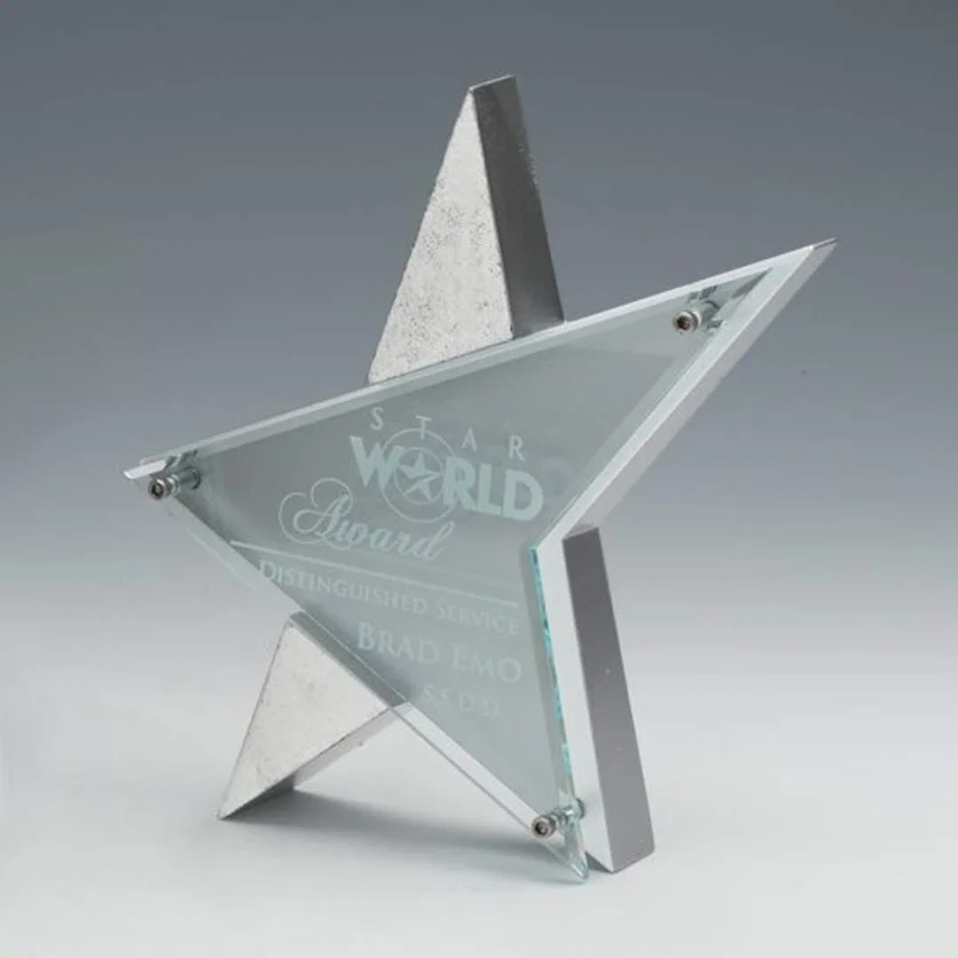 Custom Beveled Acrylic Arrow Award on Stonecast Base with Standoffs for service anniversary gifts