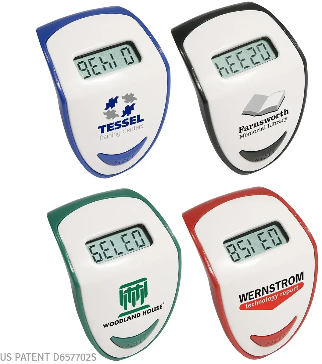 Step Hero Belt-Clip Pedometer, custom promotional pedometer front view with display and logo