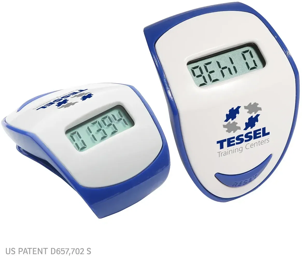 Promotional Step Hero pedometer back view with clip detail