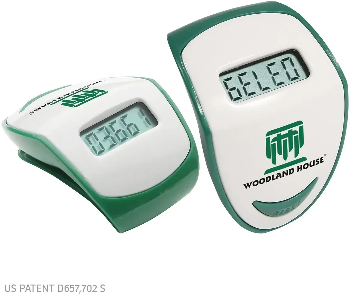 Step Hero branded pedometer shown clipped for wellness challenges