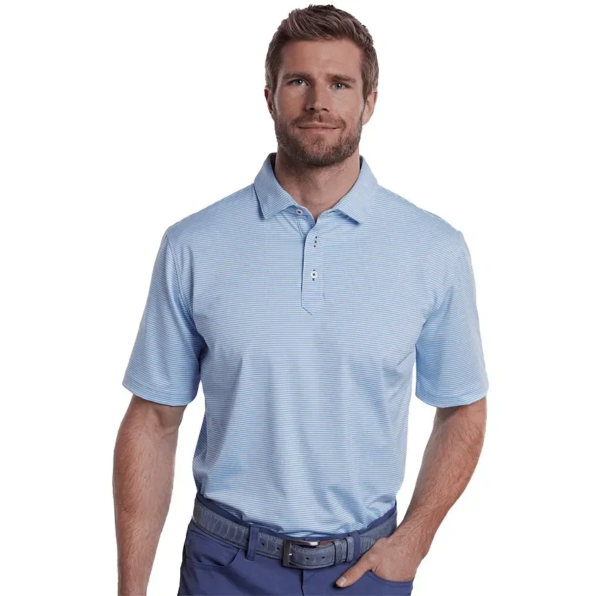 STITCH® Men's Atlantic Stripe Polo Shirt being worn
