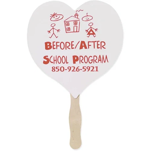 Stock-shape hand fan with handle, alternate die-cut shape on white UV-coated board stock