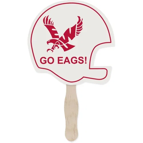 Stock-shape hand fan with wooden handle, circle shape option made with FSC-certified board