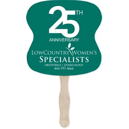 Stock-shape hand fan with handle, square die-cut shape promotional billboard fan