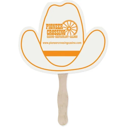 Stock-shape hand fan with wooden handle, star die-cut shape FSC-certified board fan