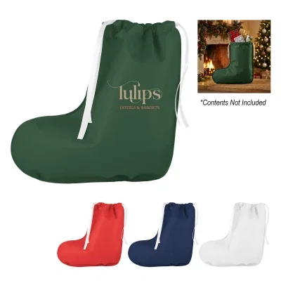 Stocking shaped gift bag made from non-woven fabric, shown upright