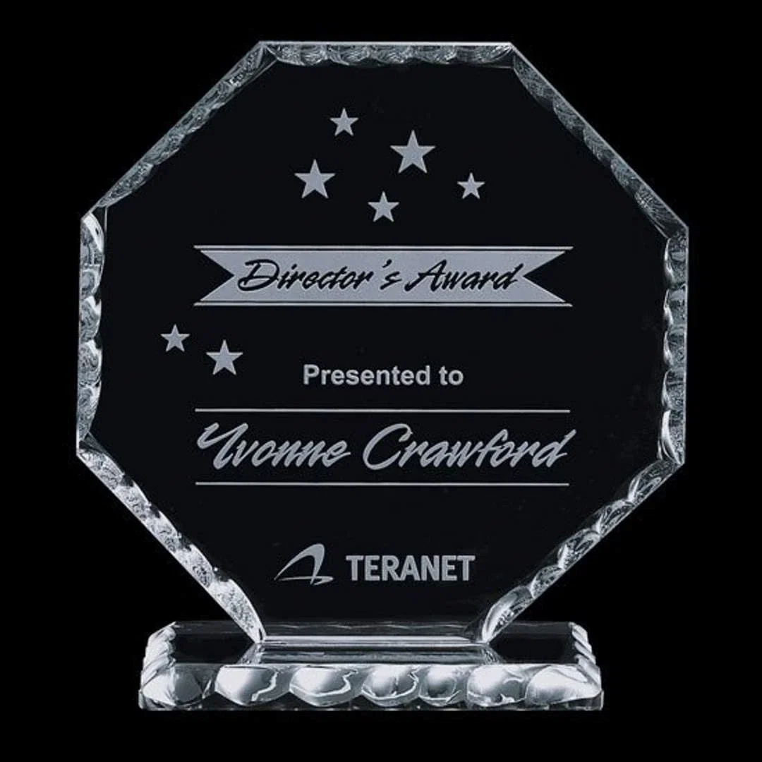Custom Jade Glass Octagon Award With Facets On Award And Base for employee recognition