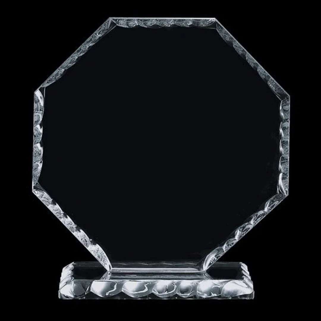 Custom Jade Glass Octagon Award With Facets On Award And Base for corporate award ceremonies