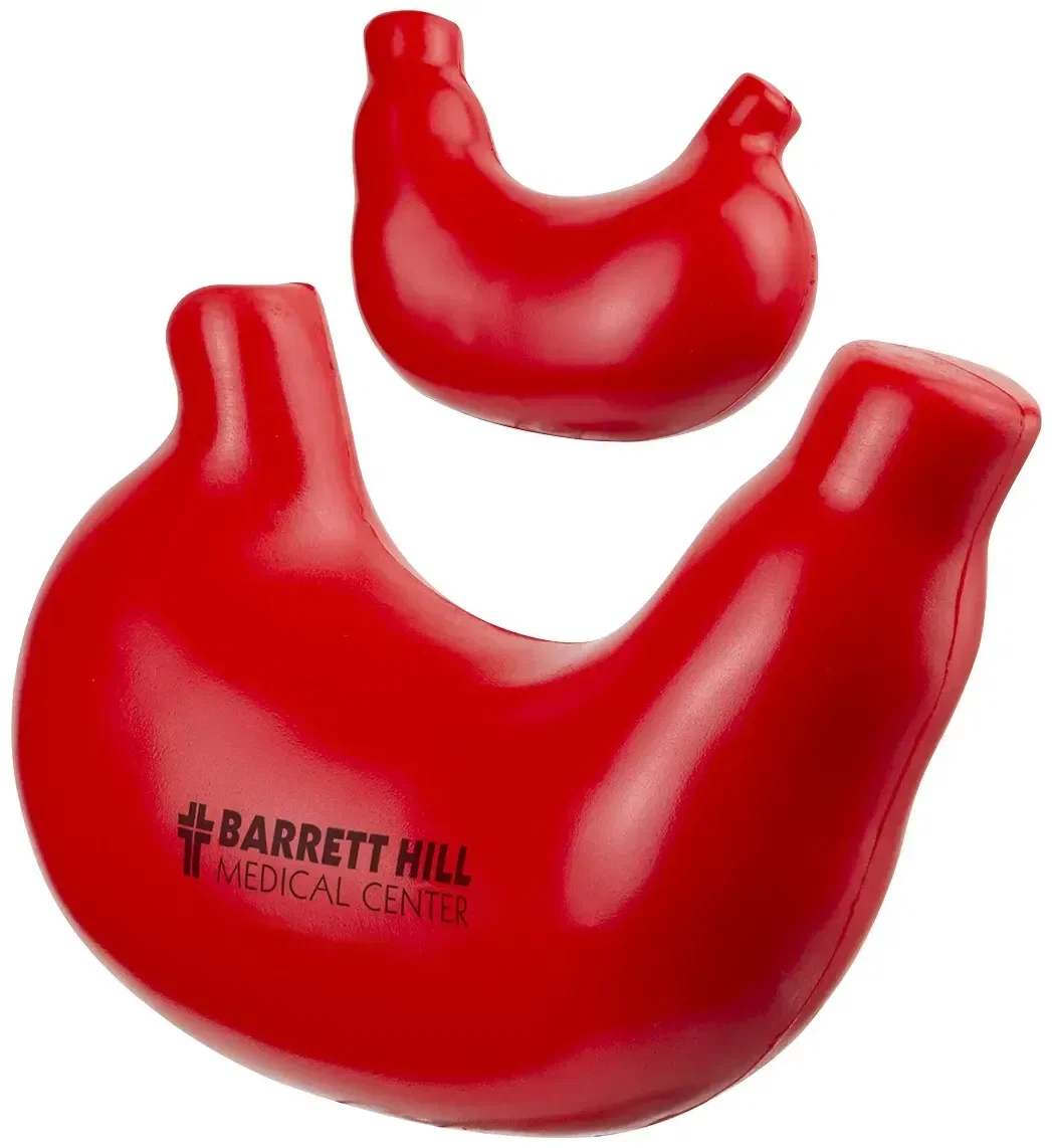 Custom Stomach Stress Reliever shaped like a stomach, molded foam squeeze toy with promotional logo