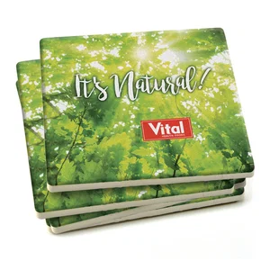 4-Piece Stone Coaster Set, 4" x 4" Each, Cork-Backed, Full-Color Imprint