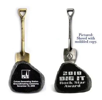 Stonecast Boulder with Gold Shovel (5-1/2") β view 1