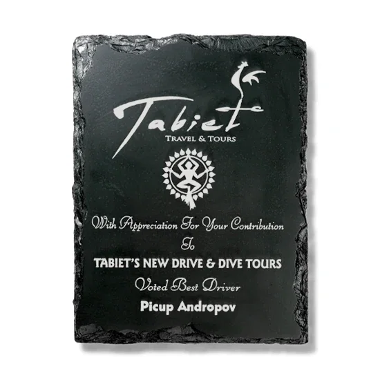 Custom Marble And Stone Wall Plaque With Detailed Black Slate-Look Edges for corporate award ceremonies