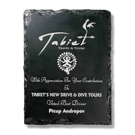Custom Marble And Stone Wall Plaque With Detailed Black Slate-Look Edges for service anniversary gifts