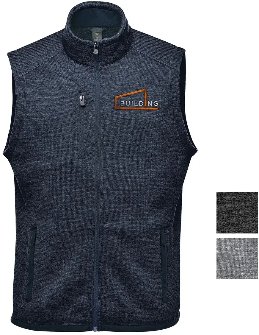 Full zip fleece vest pictured from the front on a plain backdrop
