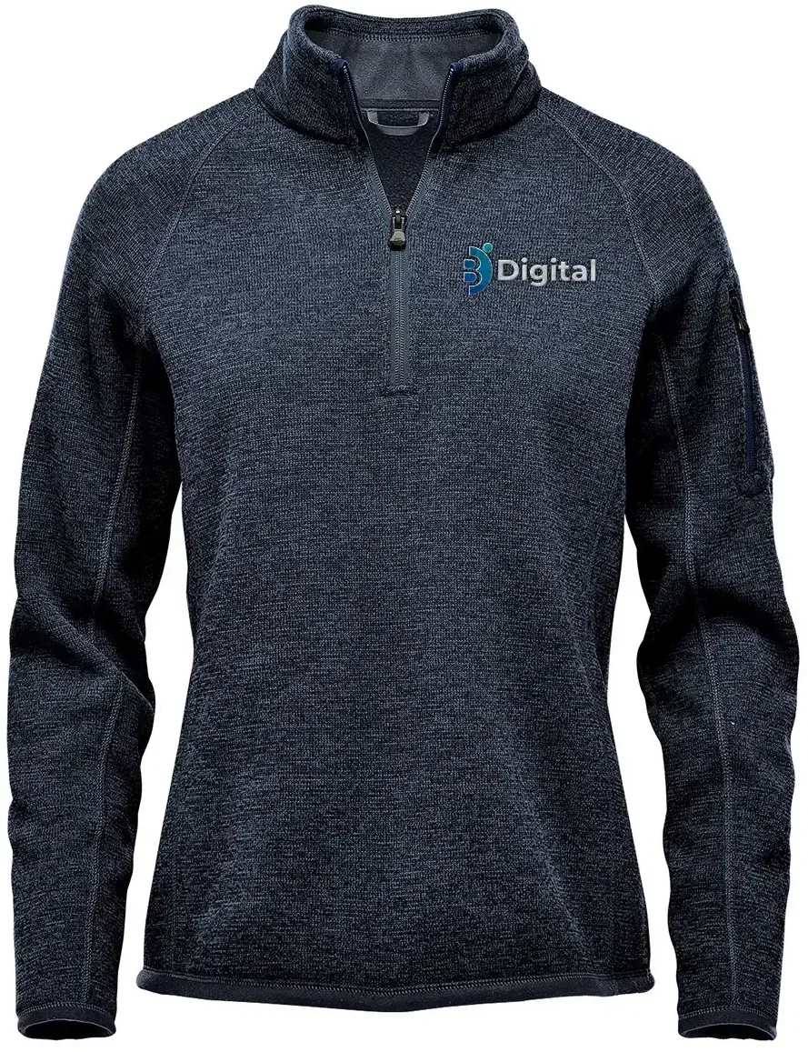 Avalante zip pullover pictured from the front on a clean backdrop