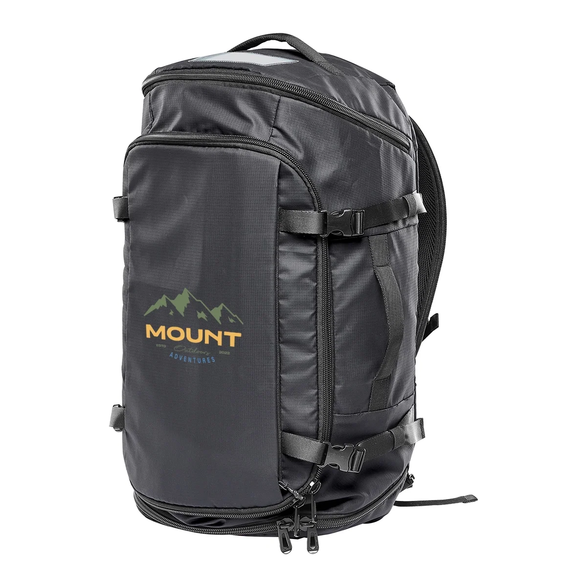 Left side of the duffel pack with nothing else nearby