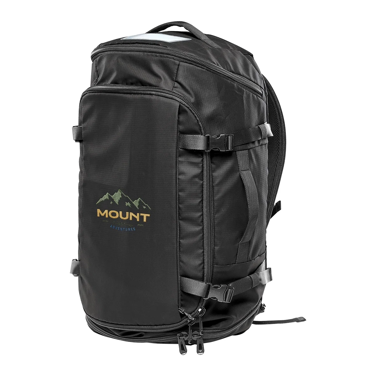 Turned sideways to reveal the duffel pack in its everyday form