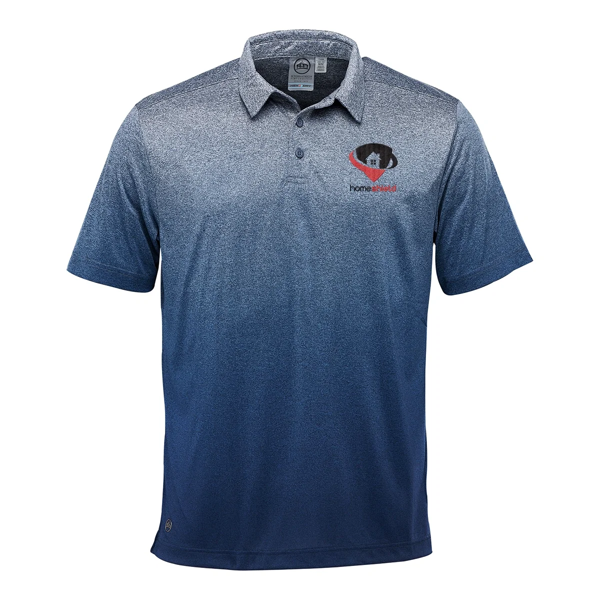 Short-sleeve polo shown on a model from the front