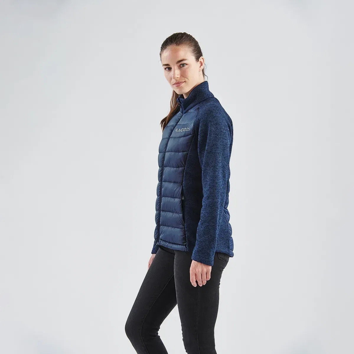 Front zipper runs from hem to chin in one line
